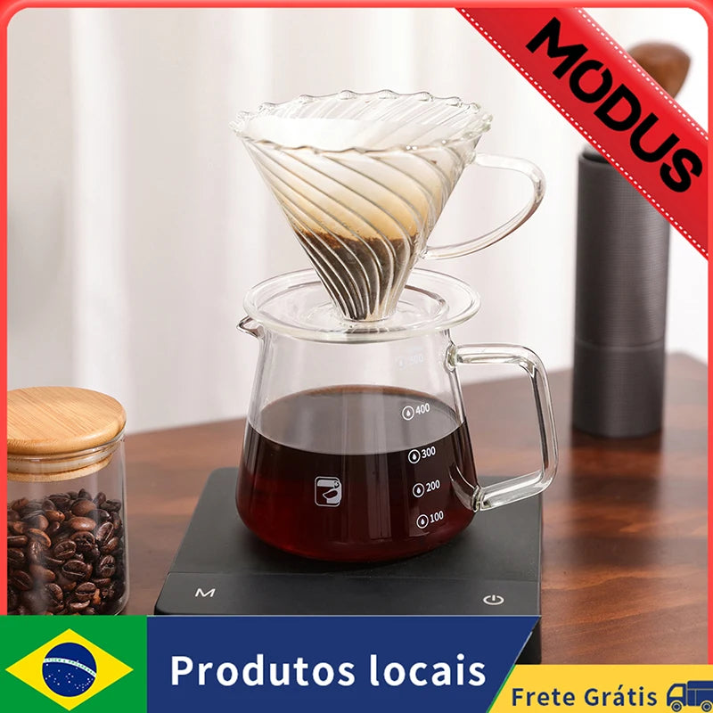 Conjunto para Café Compartilhado - Gotejador de Vidro com Filtros de Papel, Resistente ao Calor