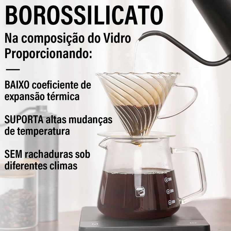 Conjunto para Café Compartilhado - Gotejador de Vidro com Filtros de Papel, Resistente ao Calor